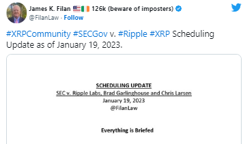 A graph showing XRP price prediction for 2023 with a label indicating the expected end of the Ripple lawsuit